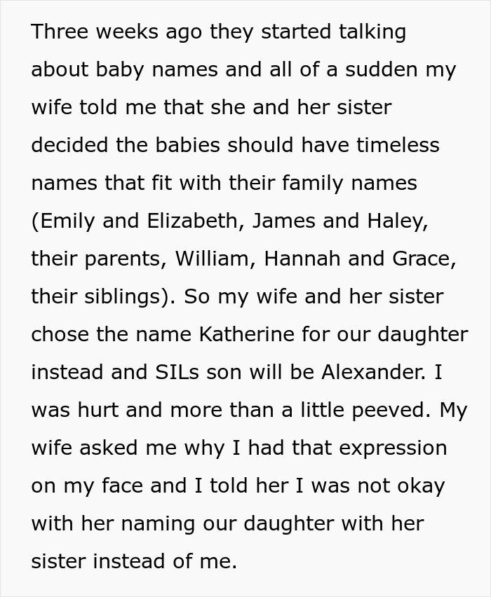 Man Sparks Family Feud By Rejecting SIL's Timeless Baby Name Idea For His Own Daughter Man Sparks Family Feud By Rejecting SIL's Timeless Baby Name Idea For His Own Daughter