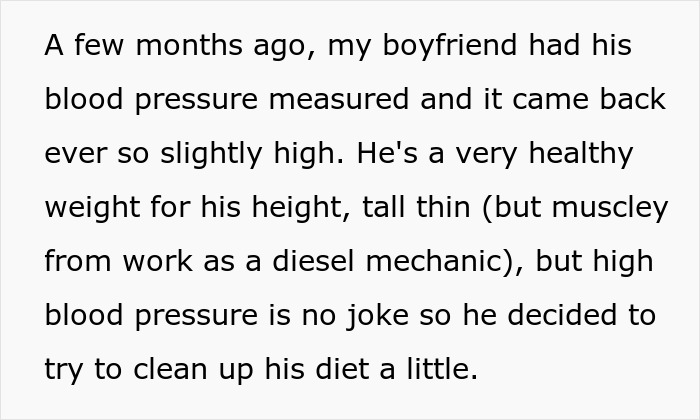 Woman Refuses To Cut Salt From Meals Completely Because Of BF’s Blood Pressure, He Turns “Salty” Woman Refuses To Cut Salt From Meals Completely Because Of BF’s Blood Pressure, He Turns “Salty”