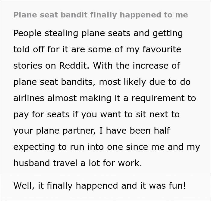 “Plane Seat Bandit Finally Happened To Me”: Woman Hilariously Deals With Entitled Seat Thief “Plane Seat Bandit Finally Happened To Me”: Woman Hilariously Deals With Entitled Seat Thief