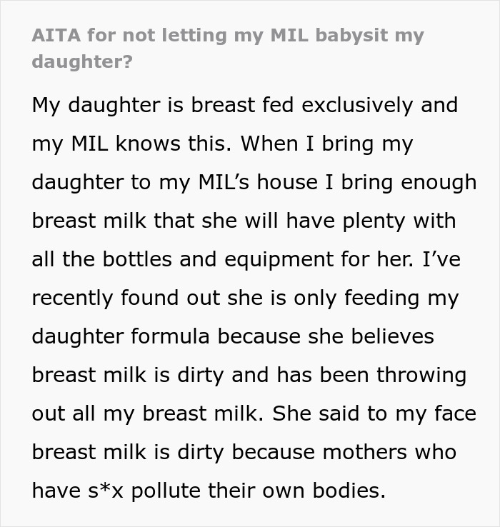 “AITA For Not Letting My MIL Babysit My Daughter?” “AITA For Not Letting My MIL Babysit My Daughter?”