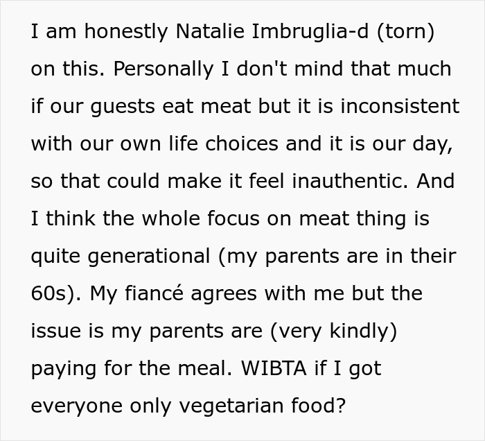 “Disrespectful”: Couple Called Out For Their Vegetarian Wedding Menu, Ask Who’s In The Wrong “Disrespectful”: Couple Called Out For Their Vegetarian Wedding Menu, Ask Who’s In The Wrong