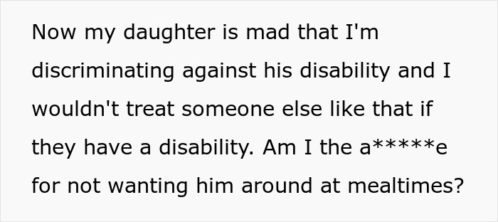“AITA If I Asked My Daughter’s Deipnophobic Boyfriend Not To Come Over When We Are Eating?” “AITA If I Asked My Daughter’s Deipnophobic Boyfriend Not To Come Over When We Are Eating?”