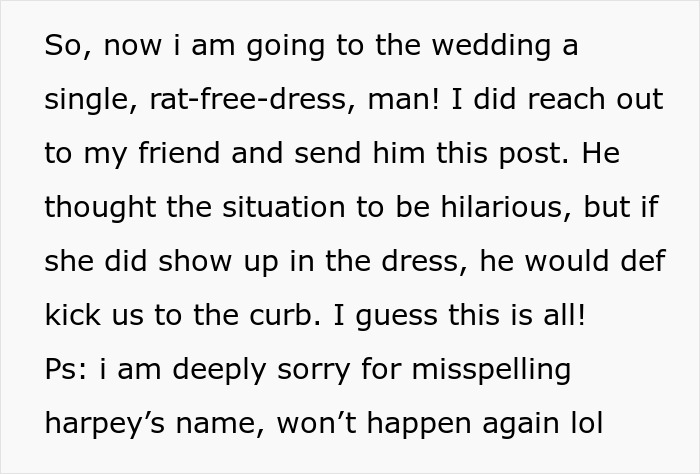 Woman Won't Change Her Mind About Wearing "I Support Gay Rats" Dress To Wedding, Ends Up Single Woman Won't Change Her Mind About Wearing "I Support Gay Rats" Dress To Wedding, Ends Up Single