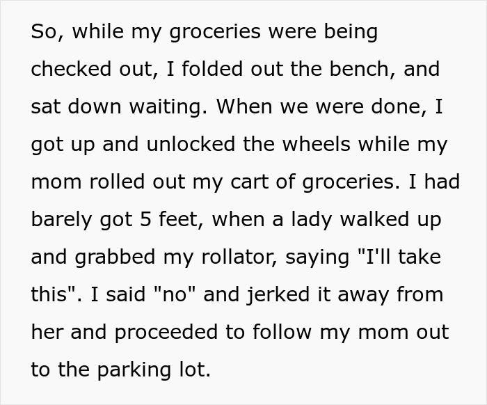 Lady Tries To Grab Man’s Rollator Wanting To Use It For Herself, Follows Him To His Car Lady Tries To Grab Man’s Rollator Wanting To Use It For Herself, Follows Him To His Car