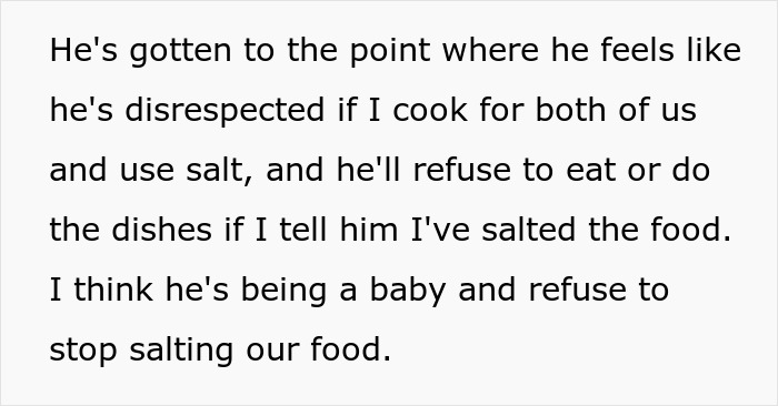Woman Refuses To Cut Salt From Meals Completely Because Of BF’s Blood Pressure, He Turns “Salty” Woman Refuses To Cut Salt From Meals Completely Because Of BF’s Blood Pressure, He Turns “Salty”