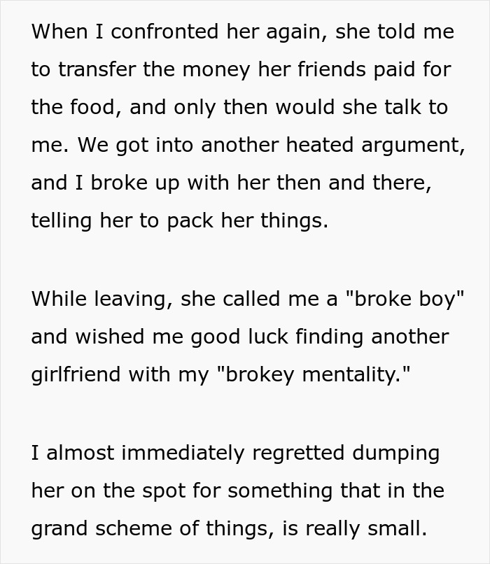 Man Dumps GF After She Expects Him To Foot $1,100 Bill Since He’s “The Man,” Starts To Regret It Man Dumps GF After She Expects Him To Foot $1,100 Bill Since He’s “The Man,” Starts To Regret It