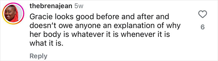 Instagram comment supporting body transformation journey. Instagram comment supporting body transformation journey.