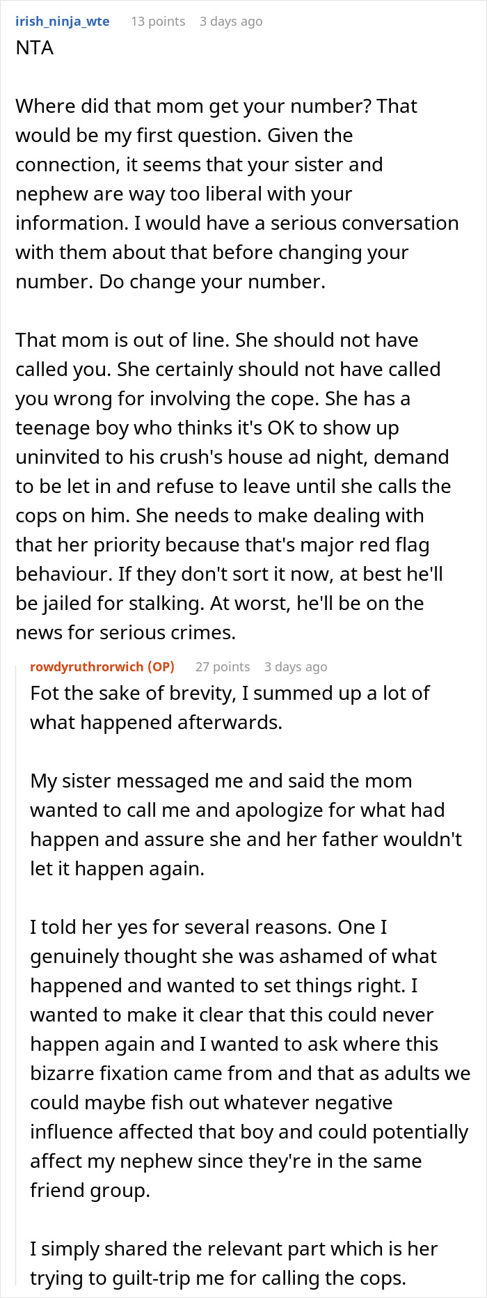 “Am I The Jerk For Calling Cops On A Teenager Who Tracked Down My House And Demanded I Let Him in?” “Am I The Jerk For Calling Cops On A Teenager Who Tracked Down My House And Demanded I Let Him in?”