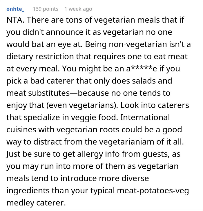 “Disrespectful”: Couple Called Out For Their Vegetarian Wedding Menu, Ask Who’s In The Wrong “Disrespectful”: Couple Called Out For Their Vegetarian Wedding Menu, Ask Who’s In The Wrong