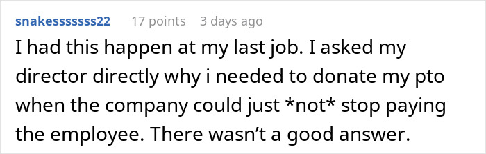 “It Finally Happened”: Woman Is Furious After Boss Expects Her To “Donate” PTO To A Coworker “It Finally Happened”: Woman Is Furious After Boss Expects Her To “Donate” PTO To A Coworker