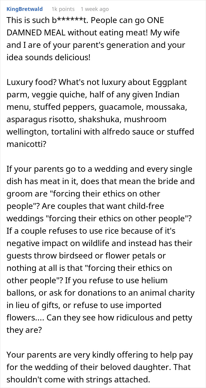 “Disrespectful”: Couple Called Out For Their Vegetarian Wedding Menu, Ask Who’s In The Wrong “Disrespectful”: Couple Called Out For Their Vegetarian Wedding Menu, Ask Who’s In The Wrong
