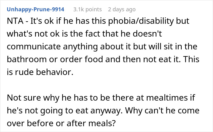 “AITA If I Asked My Daughter’s Deipnophobic Boyfriend Not To Come Over When We Are Eating?” “AITA If I Asked My Daughter’s Deipnophobic Boyfriend Not To Come Over When We Are Eating?”
