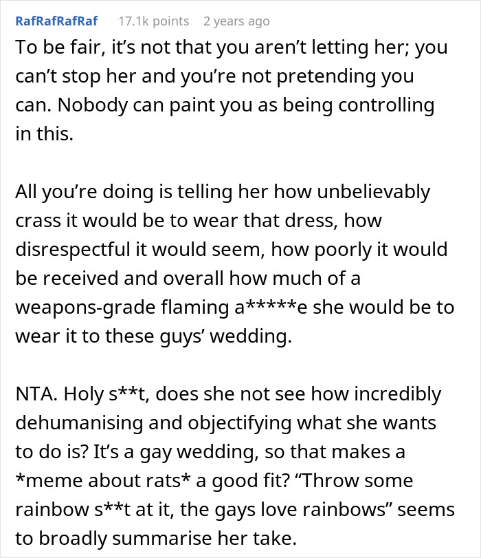 Woman Won't Change Her Mind About Wearing "I Support Gay Rats" Dress To Wedding, Ends Up Single Woman Won't Change Her Mind About Wearing "I Support Gay Rats" Dress To Wedding, Ends Up Single