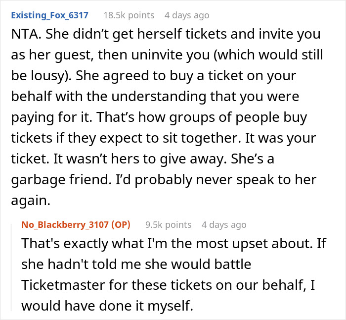 Woman Finds Out Friend Gave Her Ticket Concert Away, Kicks Her Out From Brunch and Upcoming Party Woman Finds Out Friend Gave Her Ticket Concert Away, Kicks Her Out From Brunch and Upcoming Party