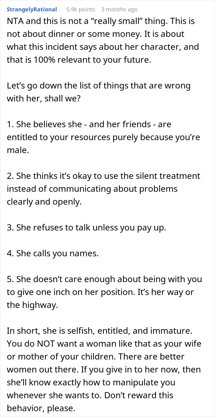 Man Dumps GF After She Expects Him To Foot $1,100 Bill Since He’s “The Man,” Starts To Regret It Man Dumps GF After She Expects Him To Foot $1,100 Bill Since He’s “The Man,” Starts To Regret It