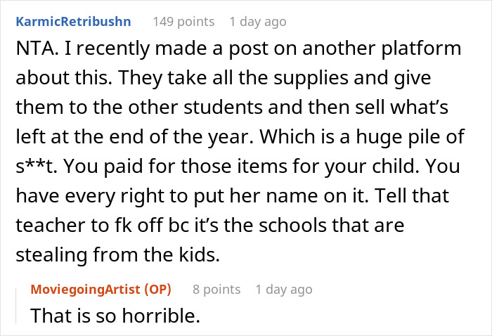 “I Basically Wrote Her Name On Everything To Prevent Theft”: Daughter Shamed, Mom Calls Teacher “I Basically Wrote Her Name On Everything To Prevent Theft”: Daughter Shamed, Mom Calls Teacher