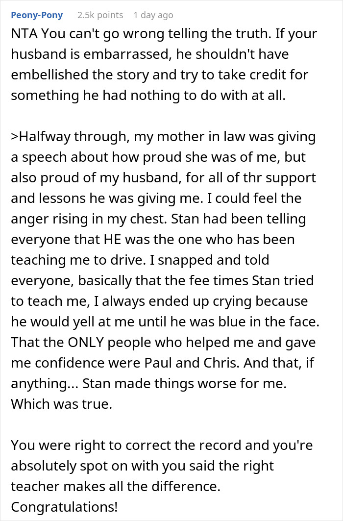 Hubby Lies At Family Party Over Him Teaching Wife To Drive, She Exposes Him And Gets Called A Jerk Hubby Lies At Family Party Over Him Teaching Wife To Drive, She Exposes Him And Gets Called A Jerk