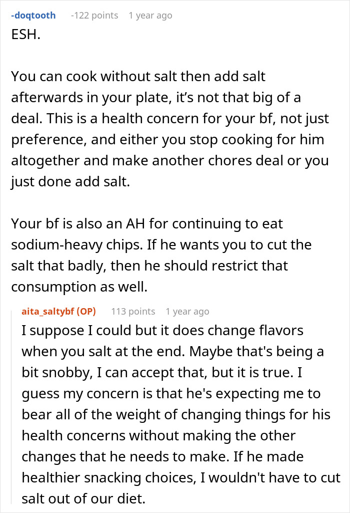 Woman Refuses To Cut Salt From Meals Completely Because Of BF’s Blood Pressure, He Turns “Salty” Woman Refuses To Cut Salt From Meals Completely Because Of BF’s Blood Pressure, He Turns “Salty”