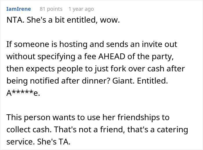 Unexpected Dinner Party Charge Leaves Guests Outraged: “I Didn’t Do This For Free” Unexpected Dinner Party Charge Leaves Guests Outraged: “I Didn’t Do This For Free”