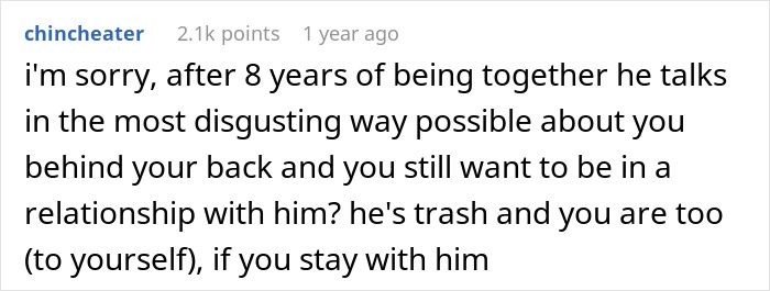 Woman Overhears Boyfriend Of 8 Years Saying She ‘Disgusts’ Him On His Birthday, Shatters Her Heart Woman Overhears Boyfriend Of 8 Years Saying She ‘Disgusts’ Him On His Birthday, Shatters Her Heart