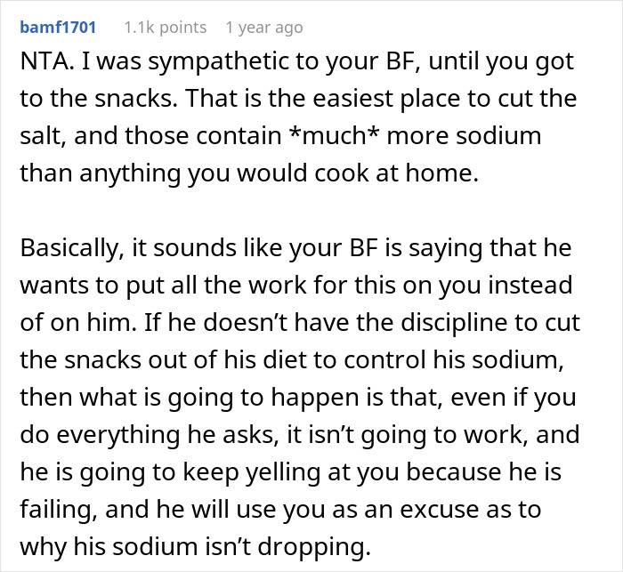 Woman Refuses To Cut Salt From Meals Completely Because Of BF’s Blood Pressure, He Turns “Salty” Woman Refuses To Cut Salt From Meals Completely Because Of BF’s Blood Pressure, He Turns “Salty”