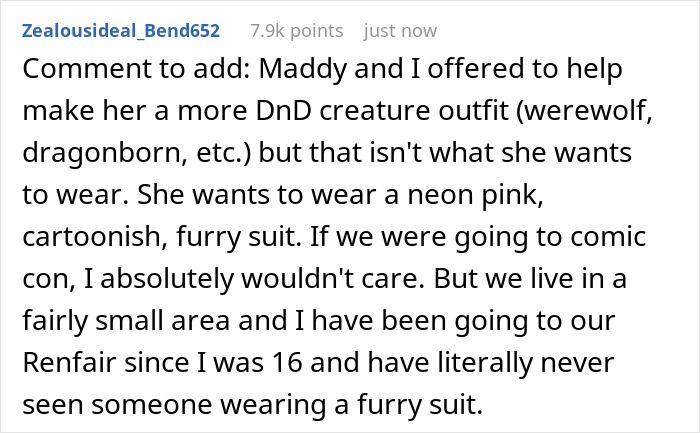 25YO Refuses To Take 12YO Sister To Renaissance Fair Because She Insists On Wearing Furry Outfit 25YO Refuses To Take 12YO Sister To Renaissance Fair Because She Insists On Wearing Furry Outfit