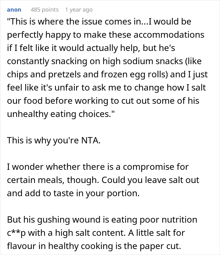 Woman Refuses To Cut Salt From Meals Completely Because Of BF’s Blood Pressure, He Turns “Salty” Woman Refuses To Cut Salt From Meals Completely Because Of BF’s Blood Pressure, He Turns “Salty”
