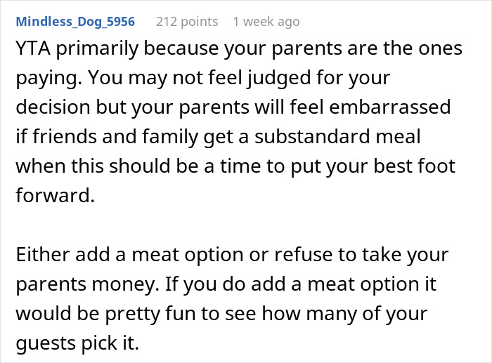 “Disrespectful”: Couple Called Out For Their Vegetarian Wedding Menu, Ask Who’s In The Wrong “Disrespectful”: Couple Called Out For Their Vegetarian Wedding Menu, Ask Who’s In The Wrong