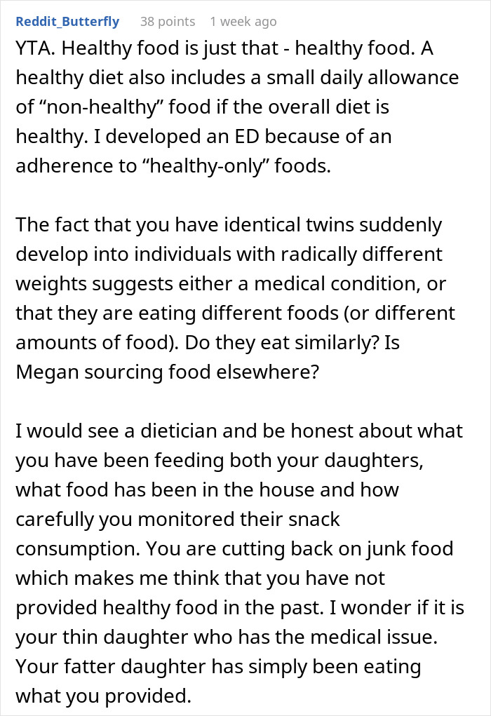 Parent Denies Punishing Their Skinny Twin After She Discovers True Motive Behind Family's Diet Shift Parent Denies Punishing Their Skinny Twin After She Discovers True Motive Behind Family's Diet Shift