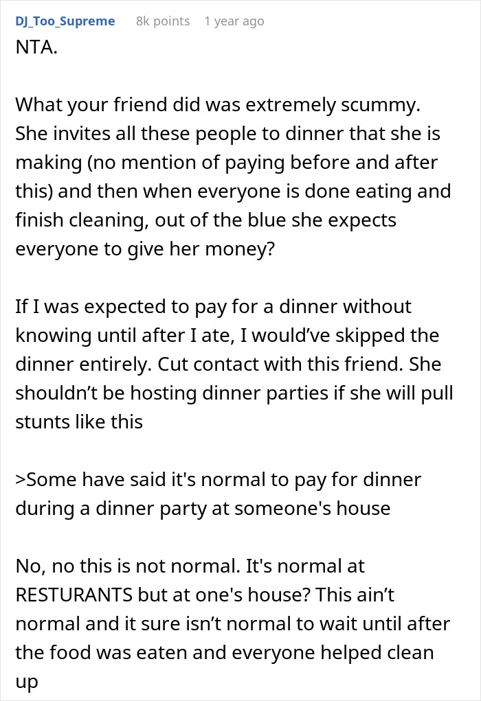 Unexpected Dinner Party Charge Leaves Guests Outraged: “I Didn’t Do This For Free” Unexpected Dinner Party Charge Leaves Guests Outraged: “I Didn’t Do This For Free”