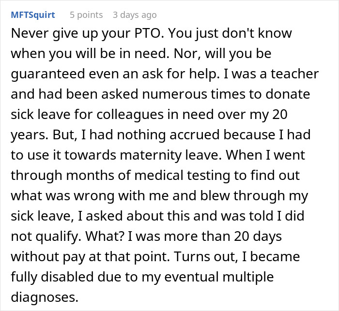 “It Finally Happened”: Woman Is Furious After Boss Expects Her To “Donate” PTO To A Coworker “It Finally Happened”: Woman Is Furious After Boss Expects Her To “Donate” PTO To A Coworker