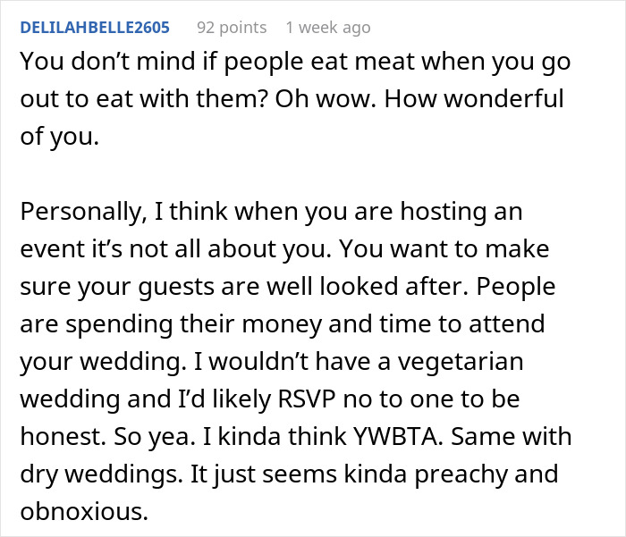“Disrespectful”: Couple Called Out For Their Vegetarian Wedding Menu, Ask Who’s In The Wrong “Disrespectful”: Couple Called Out For Their Vegetarian Wedding Menu, Ask Who’s In The Wrong