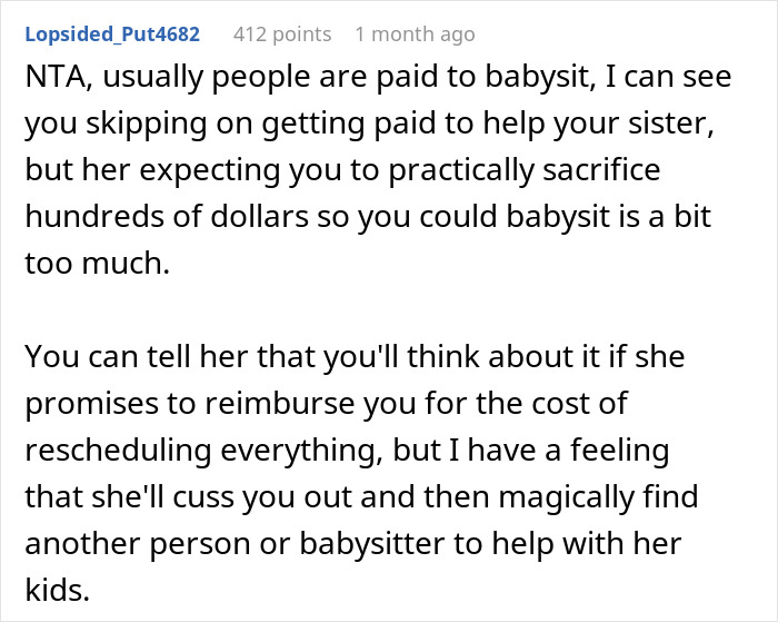 Sister Shocked When Woman Refuses To Cancel Fully Paid Vacation To Babysit Last-Minute Sister Shocked When Woman Refuses To Cancel Fully Paid Vacation To Babysit Last-Minute