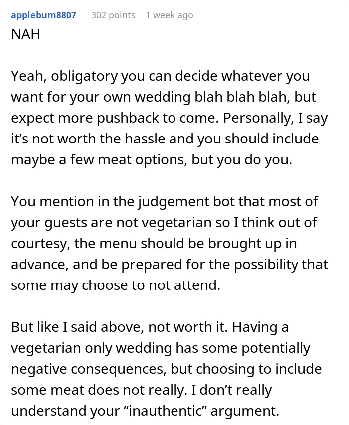 “Disrespectful”: Couple Called Out For Their Vegetarian Wedding Menu, Ask Who’s In The Wrong “Disrespectful”: Couple Called Out For Their Vegetarian Wedding Menu, Ask Who’s In The Wrong