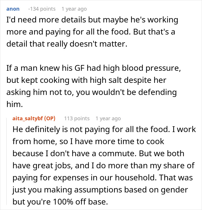 Woman Refuses To Cut Salt From Meals Completely Because Of BF’s Blood Pressure, He Turns “Salty” Woman Refuses To Cut Salt From Meals Completely Because Of BF’s Blood Pressure, He Turns “Salty”