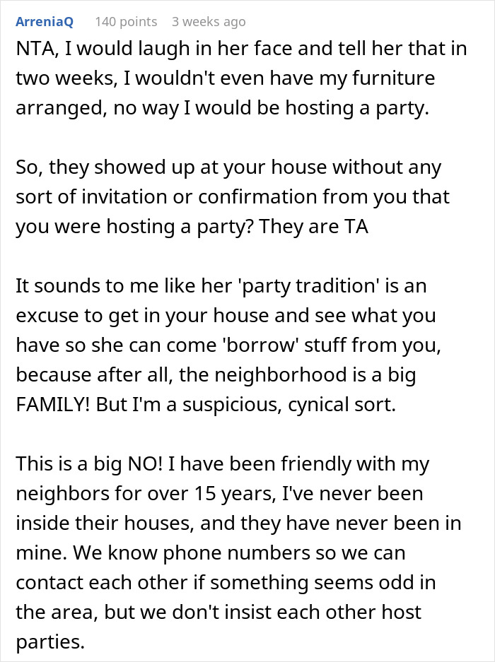 “She’s Crazy”: Newcomer Doesn’t Want To Join Neighborhood Tradition, Karen Doesn’t Take No For An Answer “She’s Crazy”: Newcomer Doesn’t Want To Join Neighborhood Tradition, Karen Doesn’t Take No For An Answer