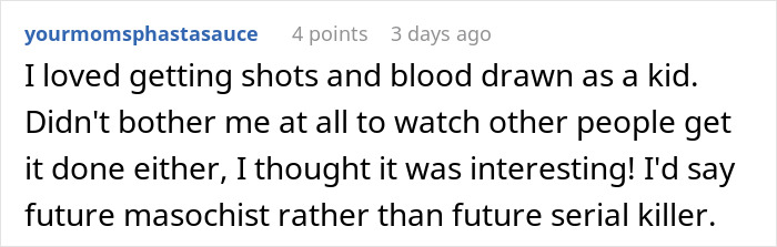 Babysitter Taken Aback When Kid They’re Sitting Says They’re Obsessed With Blood And Needles Babysitter Taken Aback When Kid They’re Sitting Says They’re Obsessed With Blood And Needles