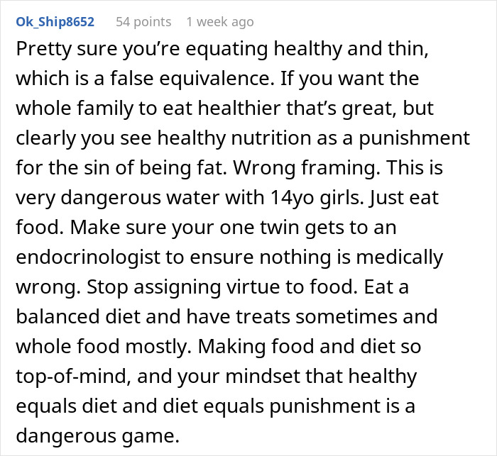 Parent Denies Punishing Their Skinny Twin After She Discovers True Motive Behind Family's Diet Shift Parent Denies Punishing Their Skinny Twin After She Discovers True Motive Behind Family's Diet Shift