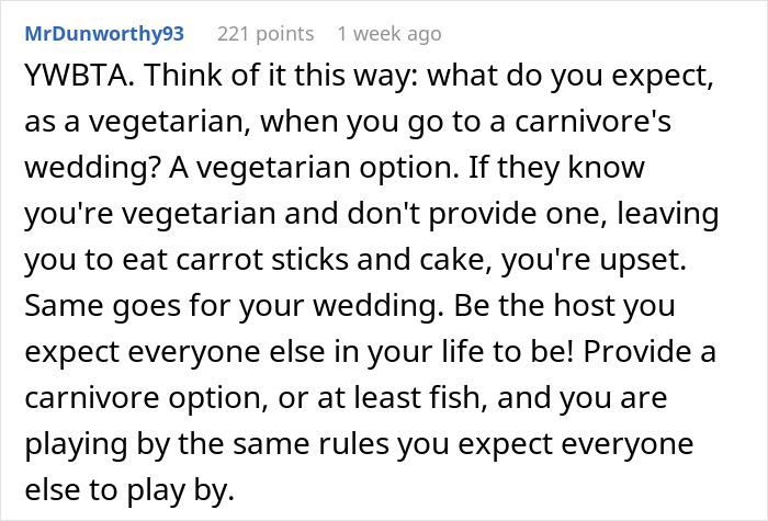 “Disrespectful”: Couple Called Out For Their Vegetarian Wedding Menu, Ask Who’s In The Wrong “Disrespectful”: Couple Called Out For Their Vegetarian Wedding Menu, Ask Who’s In The Wrong