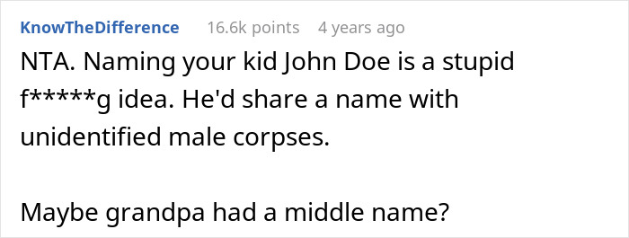 Husband Refuses To Name Son 'John Doe' Thinking About The Problems He'll Face, Upsets Wife Husband Refuses To Name Son 'John Doe' Thinking About The Problems He'll Face, Upsets Wife