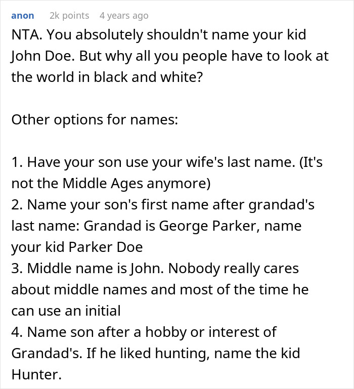 Husband Refuses To Name Son 'John Doe' Thinking About The Problems He'll Face, Upsets Wife Husband Refuses To Name Son 'John Doe' Thinking About The Problems He'll Face, Upsets Wife