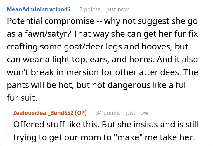 25YO Refuses To Take 12YO Sister To Renaissance Fair Because She Insists On Wearing Furry Outfit 25YO Refuses To Take 12YO Sister To Renaissance Fair Because She Insists On Wearing Furry Outfit