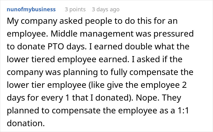 “It Finally Happened”: Woman Is Furious After Boss Expects Her To “Donate” PTO To A Coworker “It Finally Happened”: Woman Is Furious After Boss Expects Her To “Donate” PTO To A Coworker