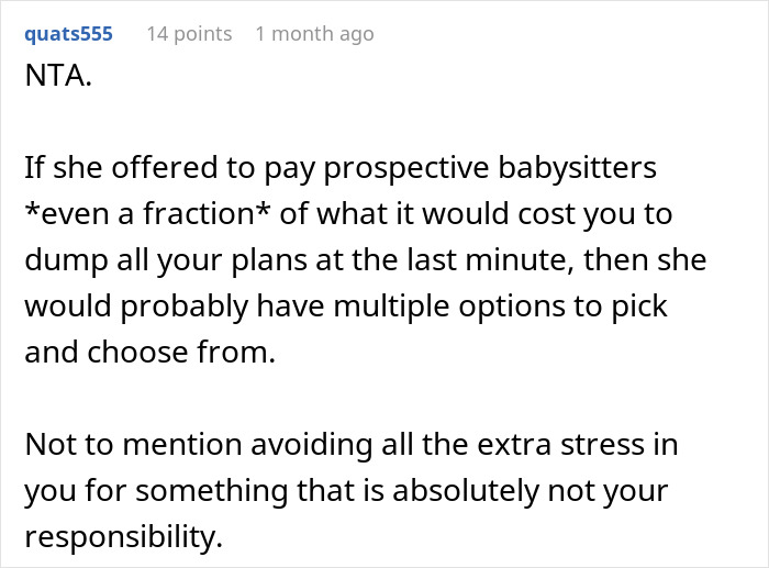 Sister Shocked When Woman Refuses To Cancel Fully Paid Vacation To Babysit Last-Minute Sister Shocked When Woman Refuses To Cancel Fully Paid Vacation To Babysit Last-Minute