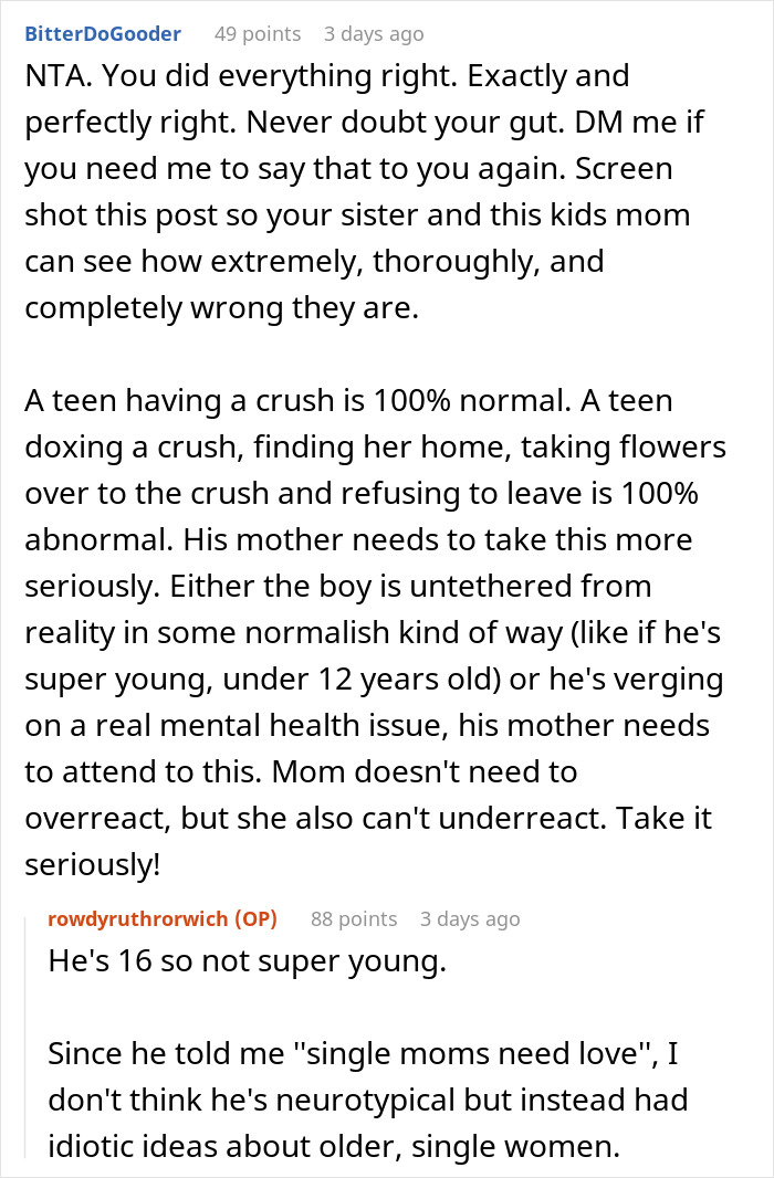 “Am I The Jerk For Calling Cops On A Teenager Who Tracked Down My House And Demanded I Let Him in?” “Am I The Jerk For Calling Cops On A Teenager Who Tracked Down My House And Demanded I Let Him in?”