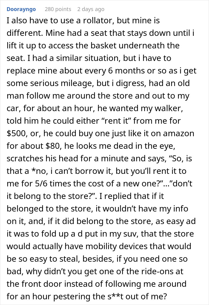 Lady Tries To Grab Man’s Rollator Wanting To Use It For Herself, Follows Him To His Car Lady Tries To Grab Man’s Rollator Wanting To Use It For Herself, Follows Him To His Car
