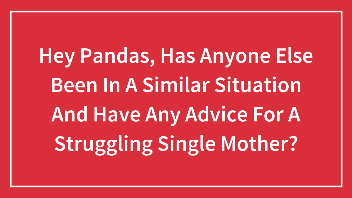 Hey Pandas, Has Anyone Else Been In A Similar Situation And Have Any Advice For A Struggling Single Mother?