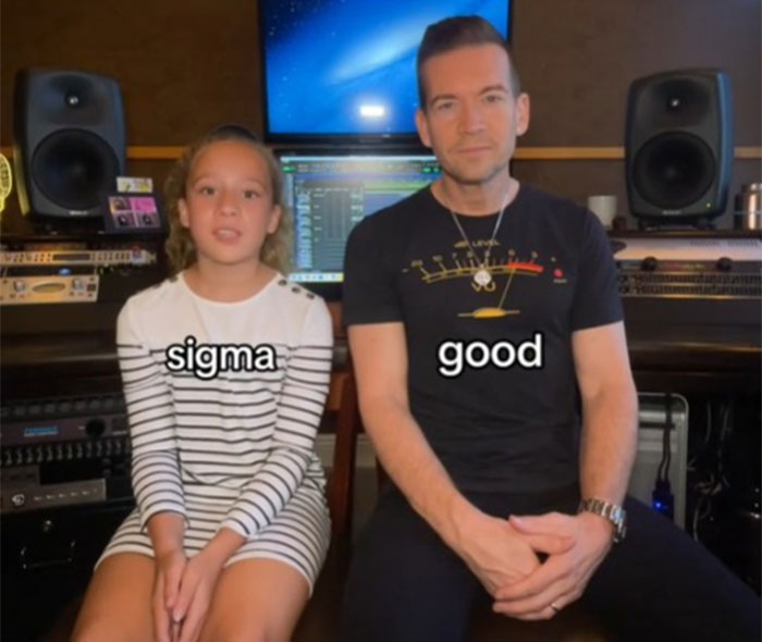 Father learns slang from his daughter in a recording studio, preparing to work with Gen Alpha. Father learns slang from his daughter in a recording studio, preparing to work with Gen Alpha.
