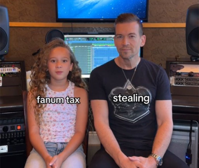 Dad and daughter discussing Gen Alpha slang in a recording studio. Dad and daughter discussing Gen Alpha slang in a recording studio.