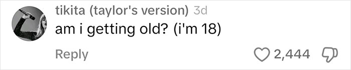 Comment saying "am I getting old? (I'm 18)" with 2,444 likes, related to Gen Alpha slang discussion. Comment saying "am I getting old? (I'm 18)" with 2,444 likes, related to Gen Alpha slang discussion.